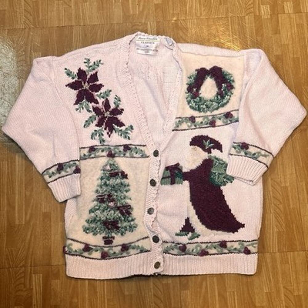 Vintage 1995 Marisa Christina Christmas Cardigan Medium Santa Tree Poinsettia